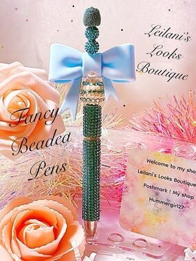 Fancy beaded pen/gifts/blue beads/jumbo bow/girly